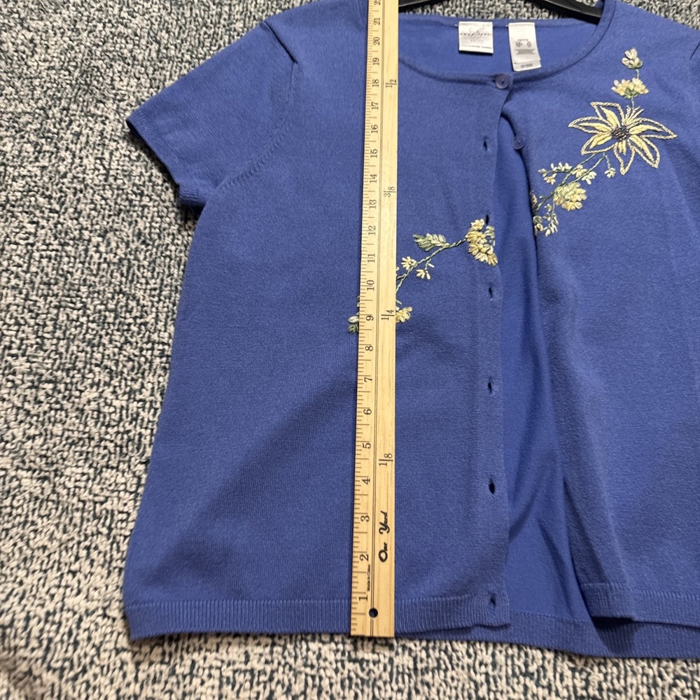 Emma James Petite XL Cardigan Blue Embroidered Short Sleeve - Picture 7 of 11